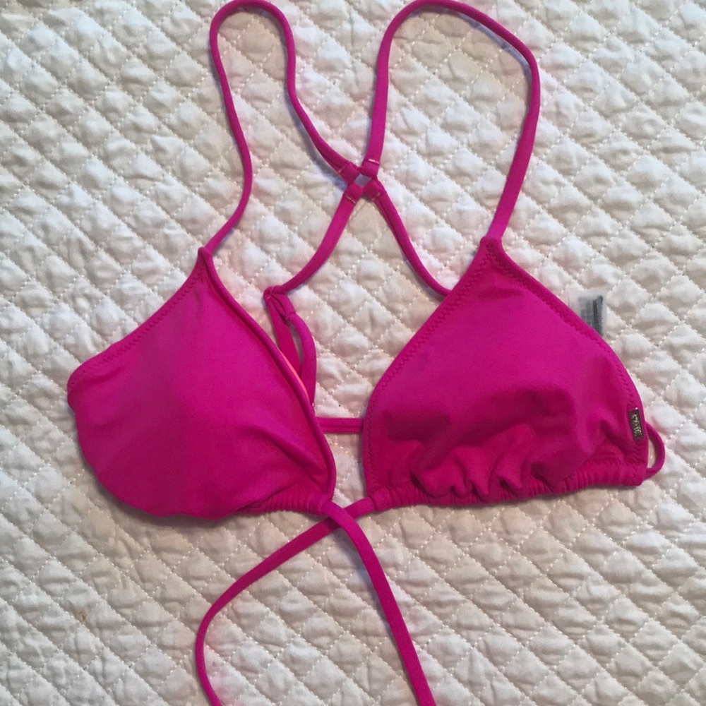 Victoria Secret Super Sexy Bright Pink Strappy Bikini Top, Sz Sm